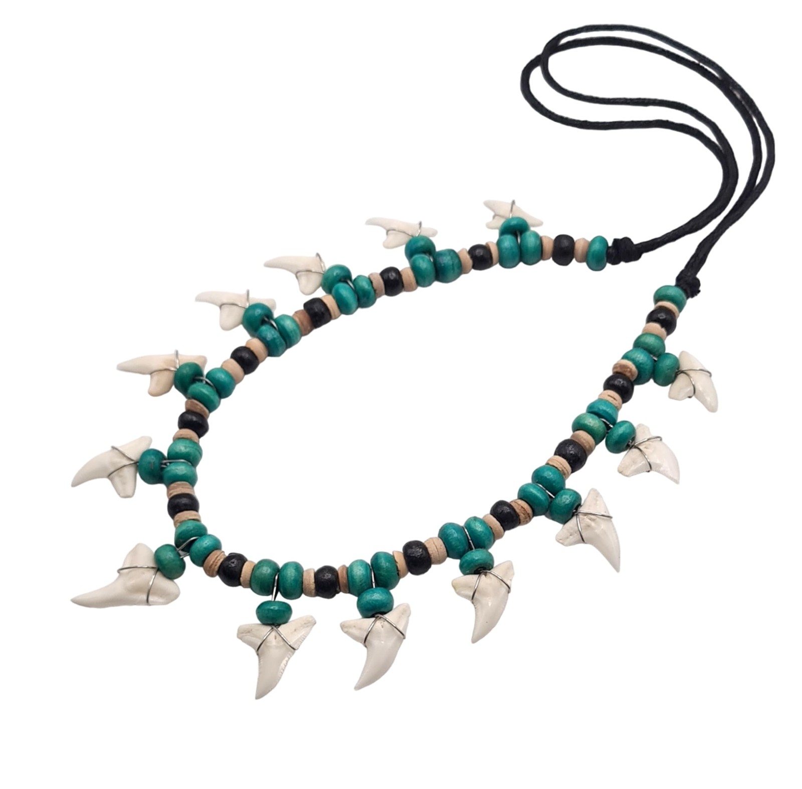 Mako Genuine Shark Teeth Necklace Handmade Wooden Beads Adjustable Jewelry