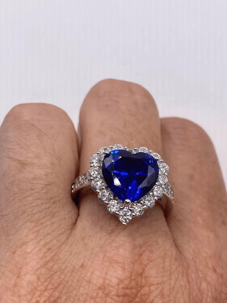 4.00 Ct Heart Cut Natural Sapphire Diamond Wedding Ring 14K Solid White Gold 5