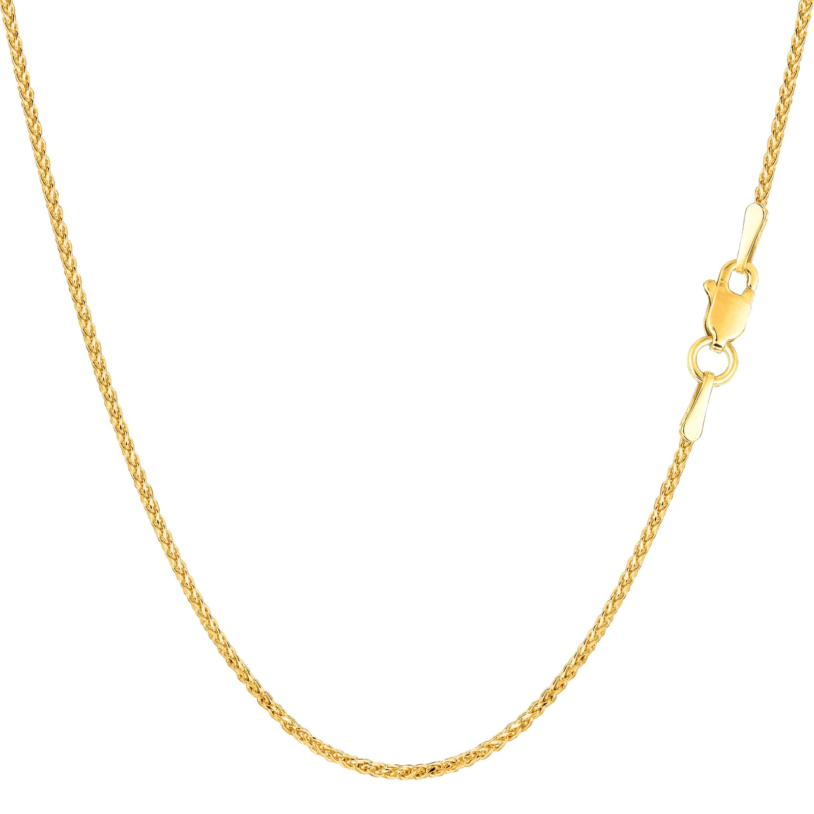 14k Yellow Real Gold Round Diamond Cut Wheat Chain Necklace, 1.15mm, 16″