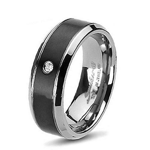 His Hers 3 Pcs Sterling Silver AAA Black Titanium Engagement Wedding Ring Set