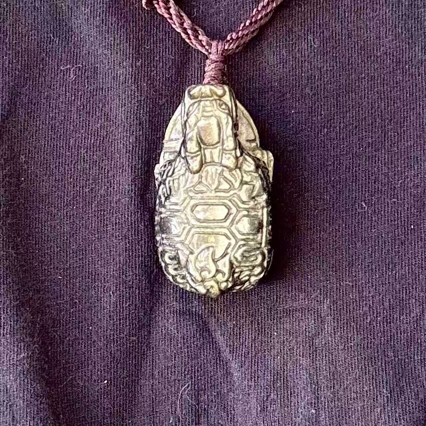 Hand-Carved Gold Sheen Obsidian Dragon Turtle Pendant –One of a Kind Protection