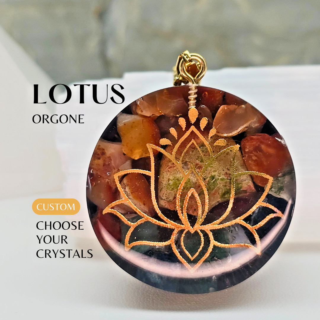 LOTUS FLOWER Custom Orgone +50 crystals. Beauty, Purity, Fertility, Eternity.