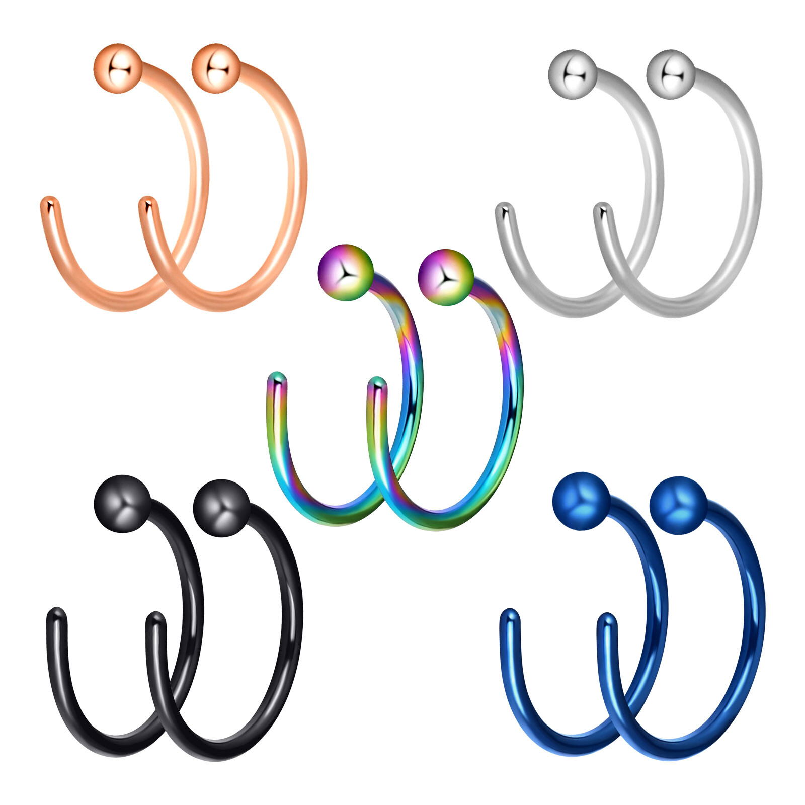 2Pcs Surgical Steel Hinged Nose Ring Hoop 20G Nostril Cartilage Earring Piercing