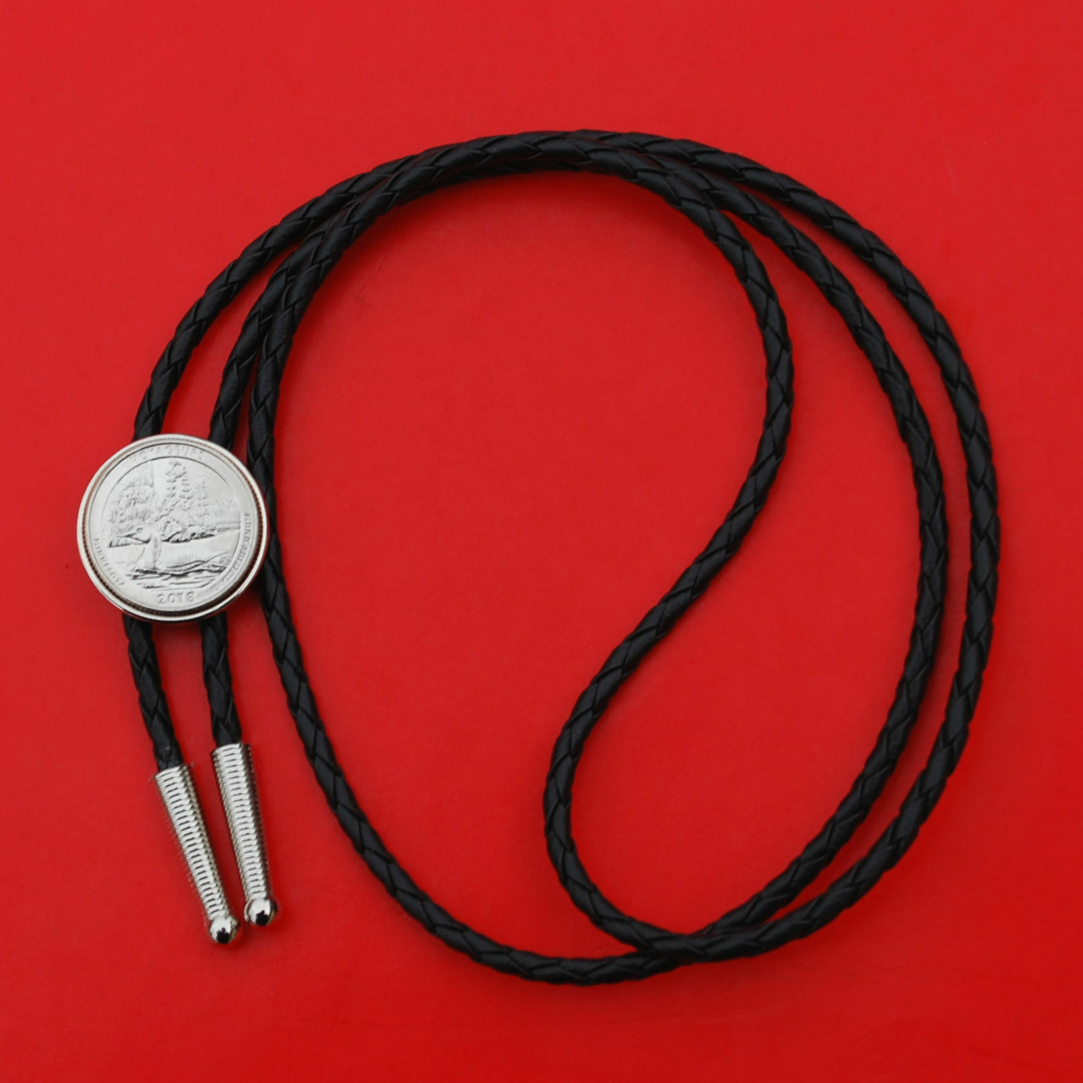 US 1999 ~ 2009 50 States, DC and Territories Quarter 36″ Black Cord Bolo Tie NEW