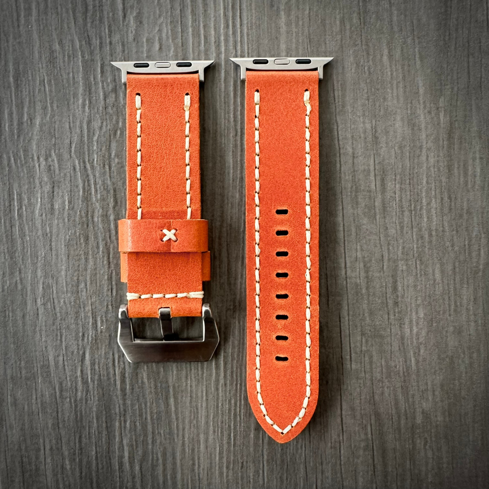 Vintage Orange Leather Watch Strap Band For Apple watch Ultra 1 2 49mm