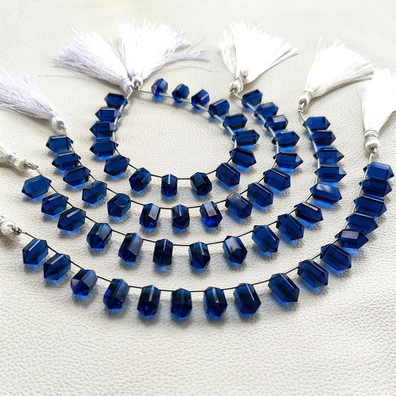 7.5″ London Blue Topaz Color Hydro Quartz 14×7 mm Faceted Crystal Point Beads