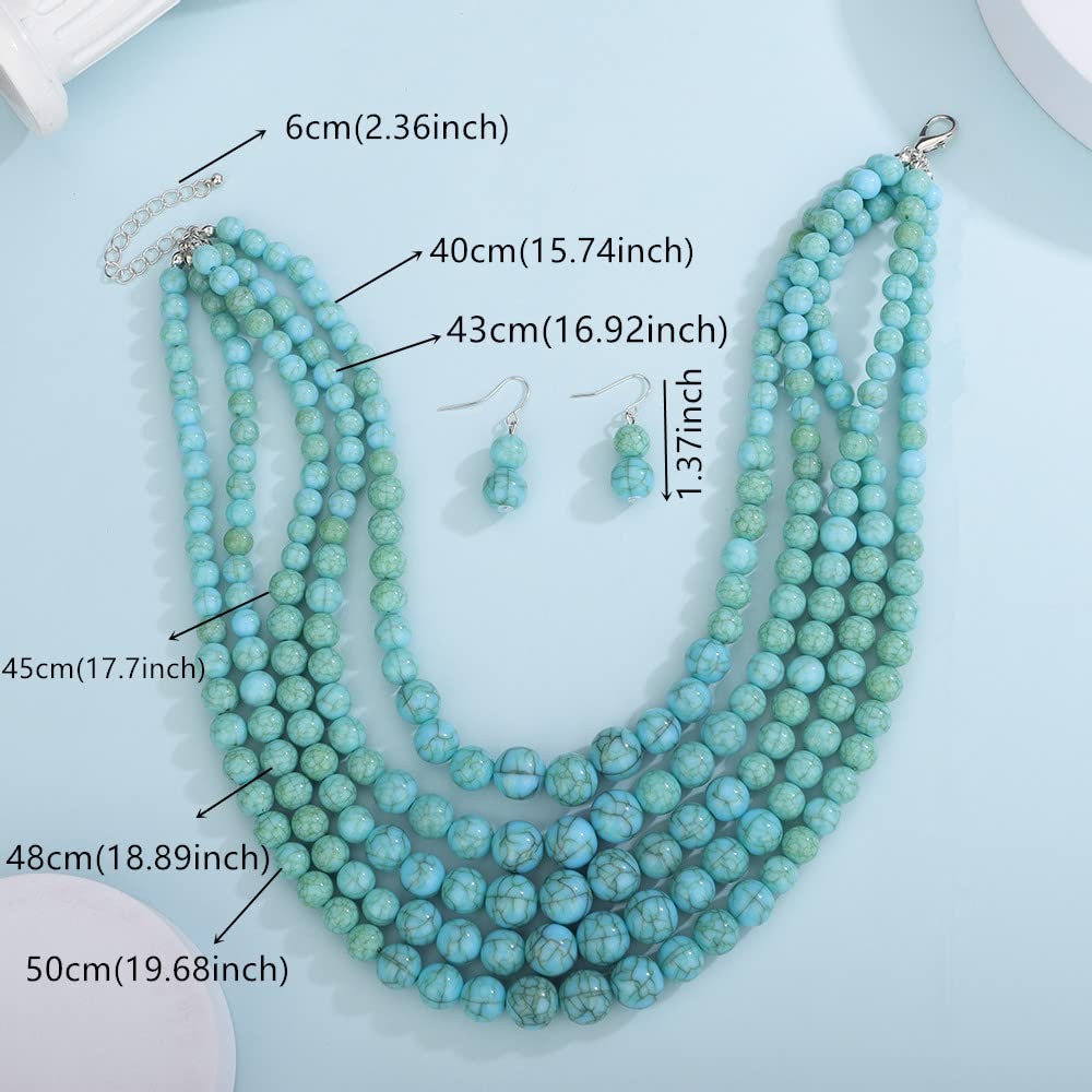 Bohemian Statement 5 Layer Green Pearl Necklace 1920s Pearl Earrings Vintage …