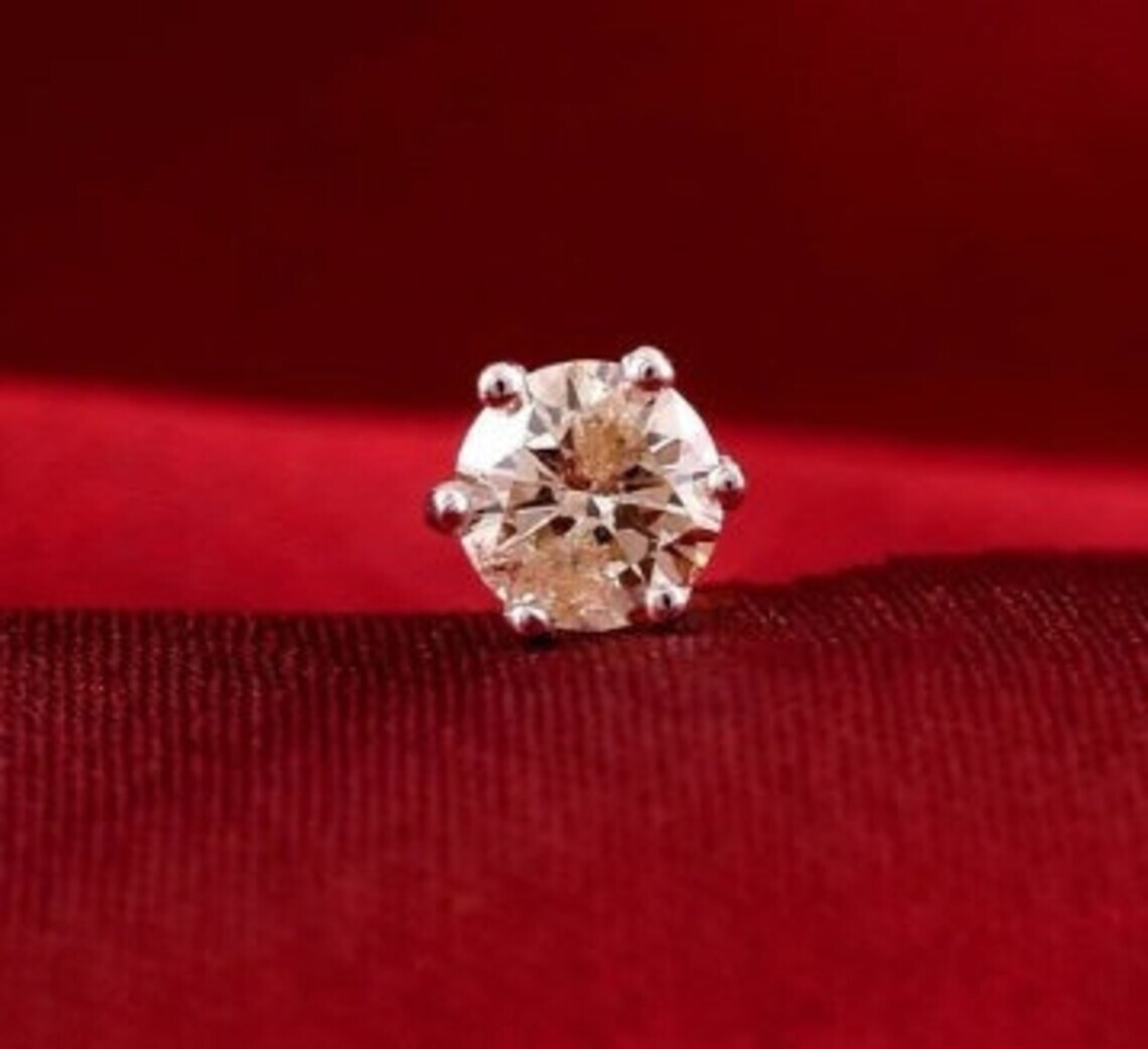 0.20Ct Round Natural Diamond Women’s Nose Piercing Pin Solitaire 14k Yellow Gold