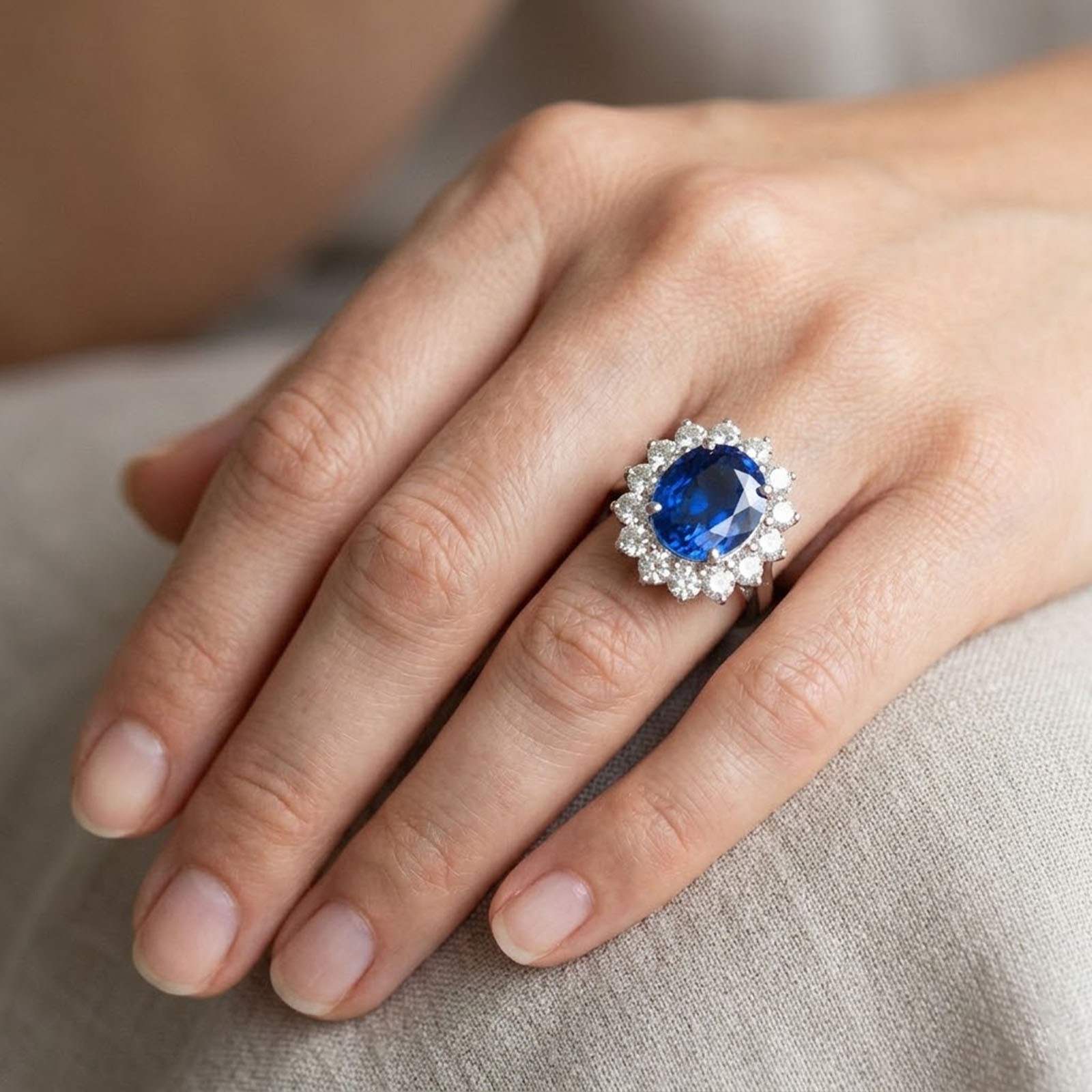 Invaluable Royal Blue Sapphire 11.40Ct 925 Sterling Silver White Gold Halo Rings