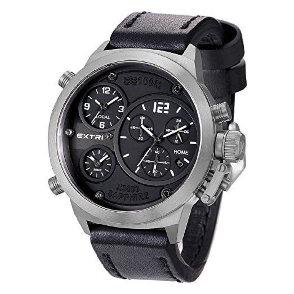 Extri Acier Inoxydable Quartz Chronograph Multifunction Noir Watch Black X3006-D