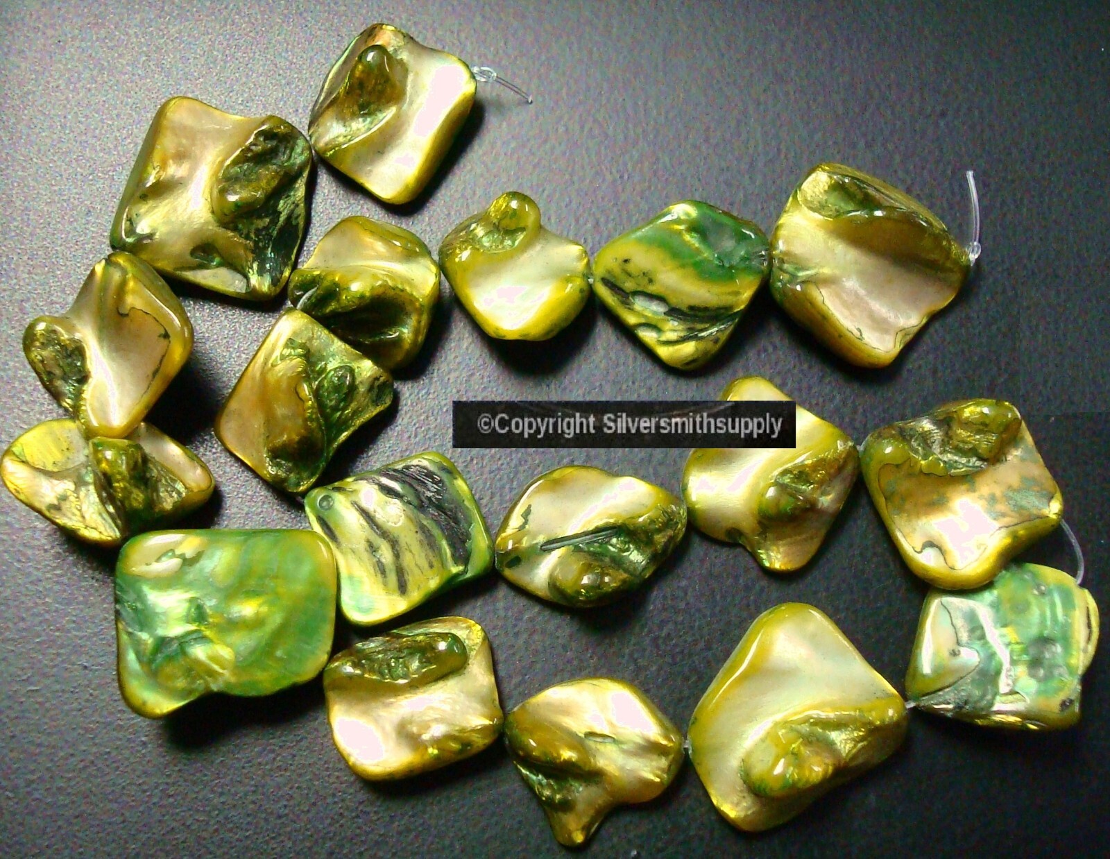 Peridot green dyed baroque Mabe mother of pearl shell nugget beads BS090