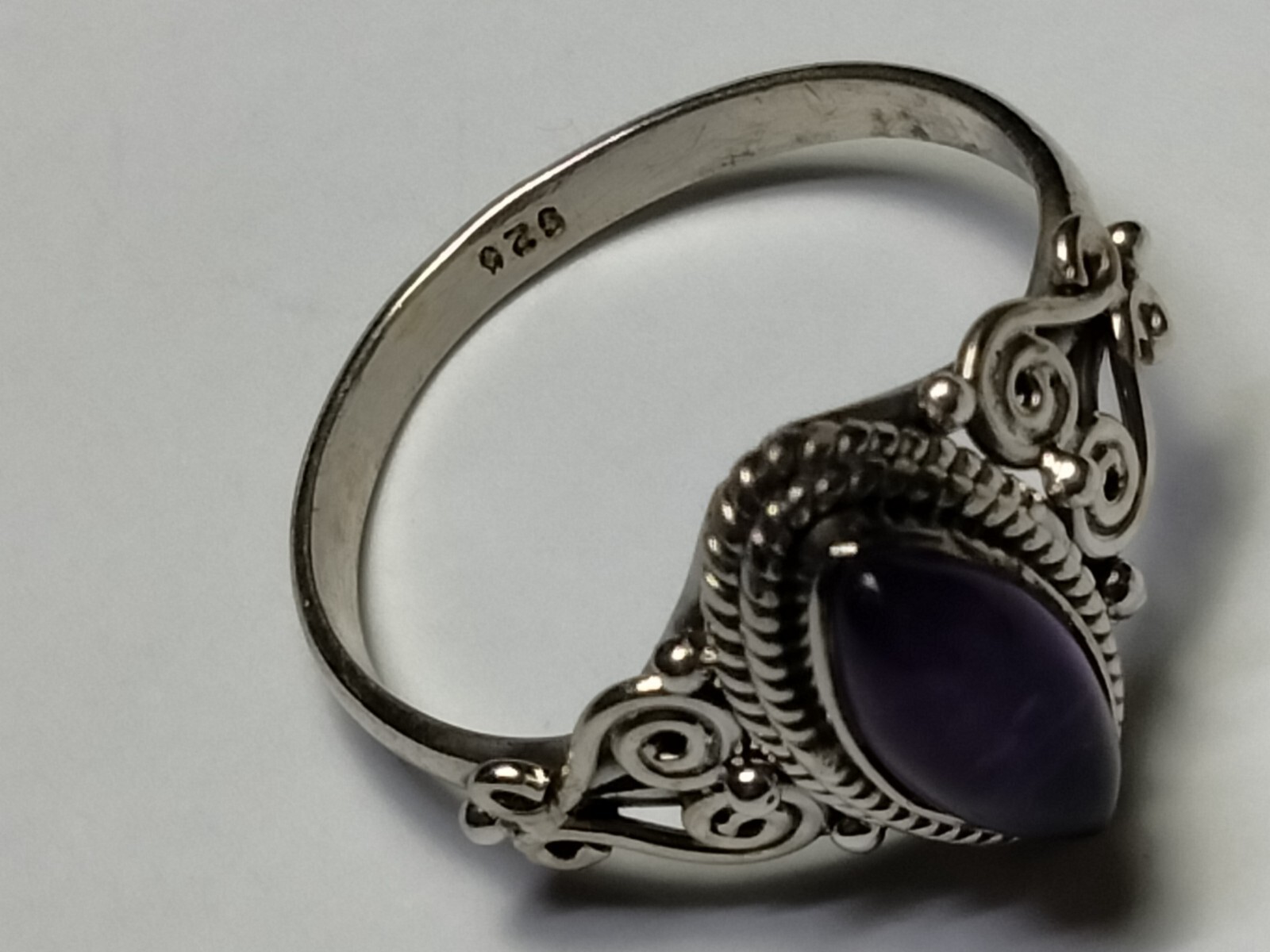 NATURAL AMETHYST IN TRENDY FILIGREE&HALO SET STL. SILVER.925 RING SIZE 9.0-9.25!