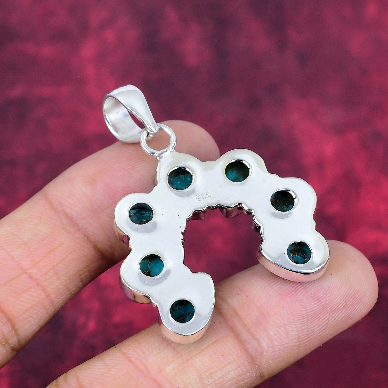 Blue Copper Turquoise Gemstones Handmade 925 Sterling Silver Pendant Jewelry