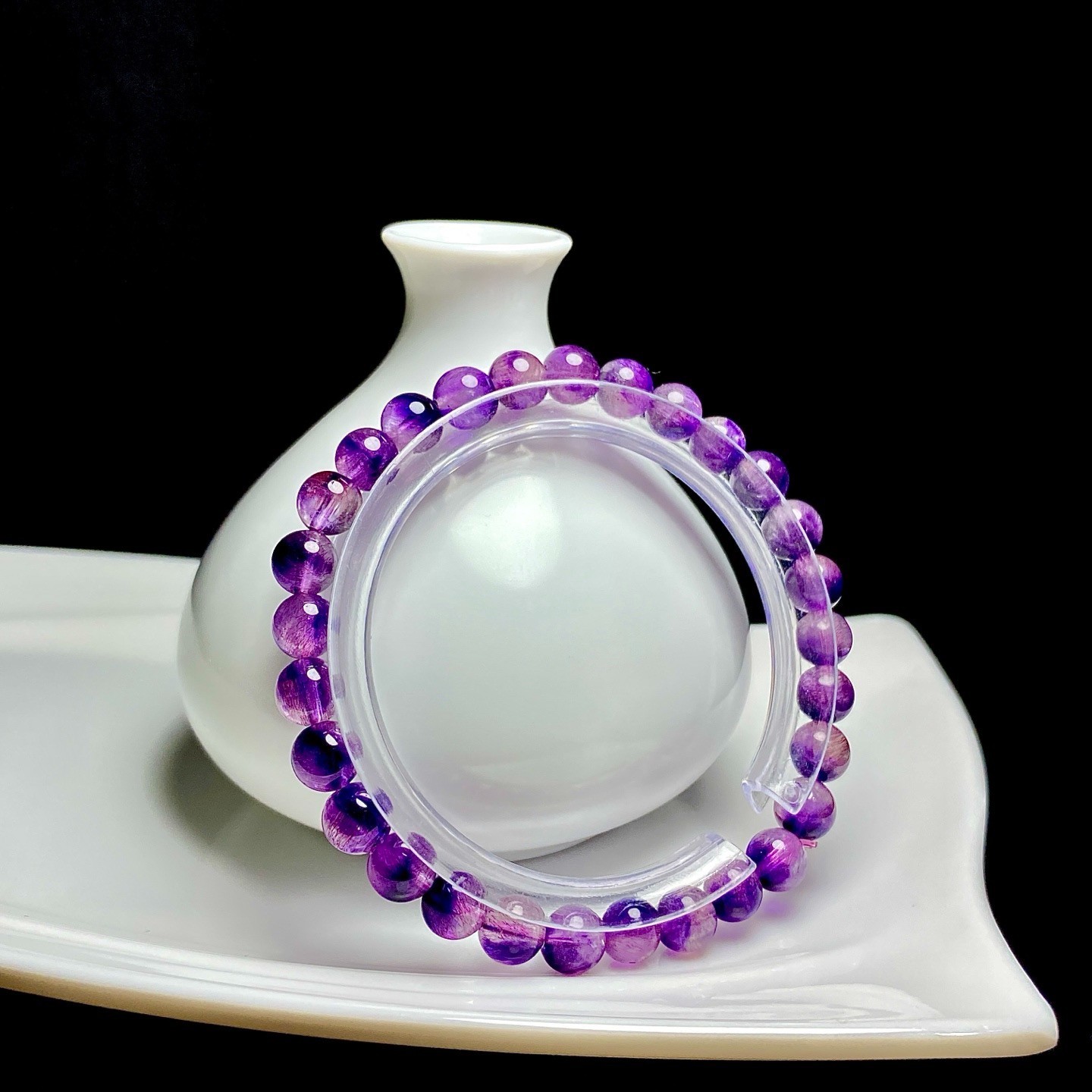 6.9mm Natural Purple Rutilated Super 7 Quartz Crystal Bracelet