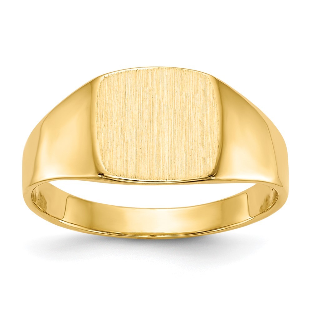 14k Yellow Gold 9.0×8.5mm Cushion Closed Back Signet Men’s Ring Size 7