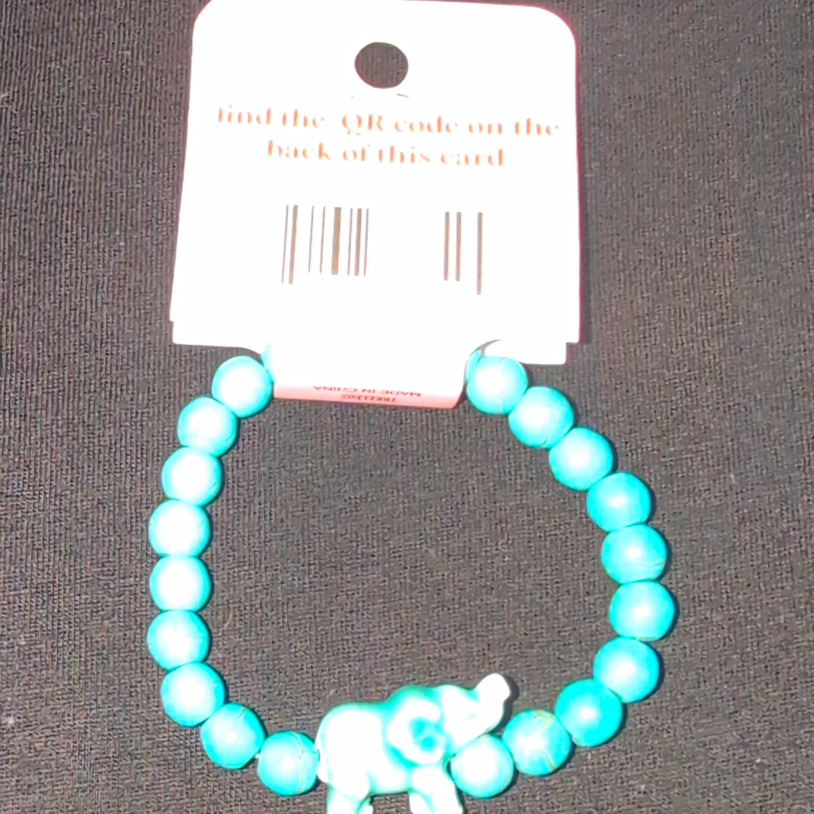 Blue Stone Round Beaded Stretch Bracelet, Slide Closure, Elephant Animal Theme
