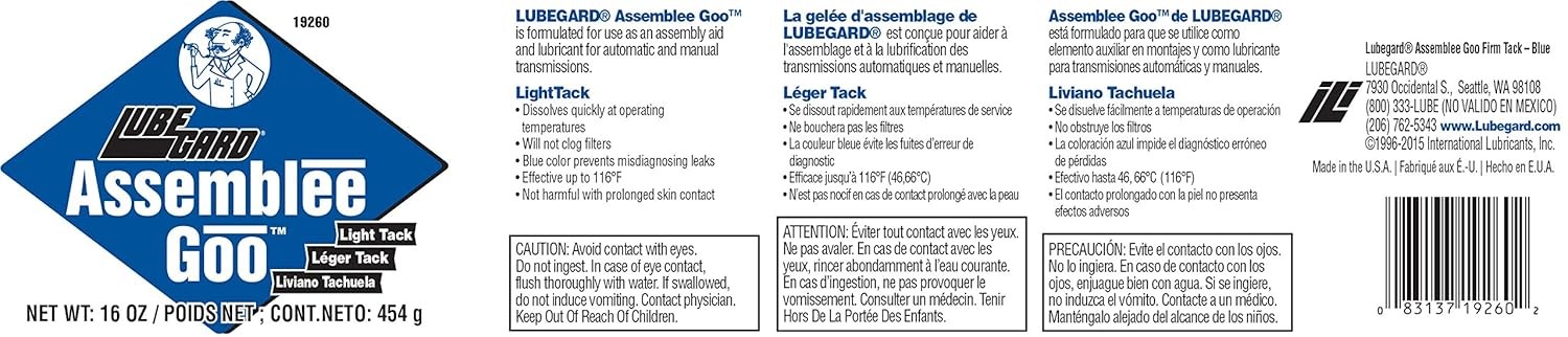 Lubegard 19260 Assemblee Goo, Blue, Light Tack Lubricant, 16 oz.