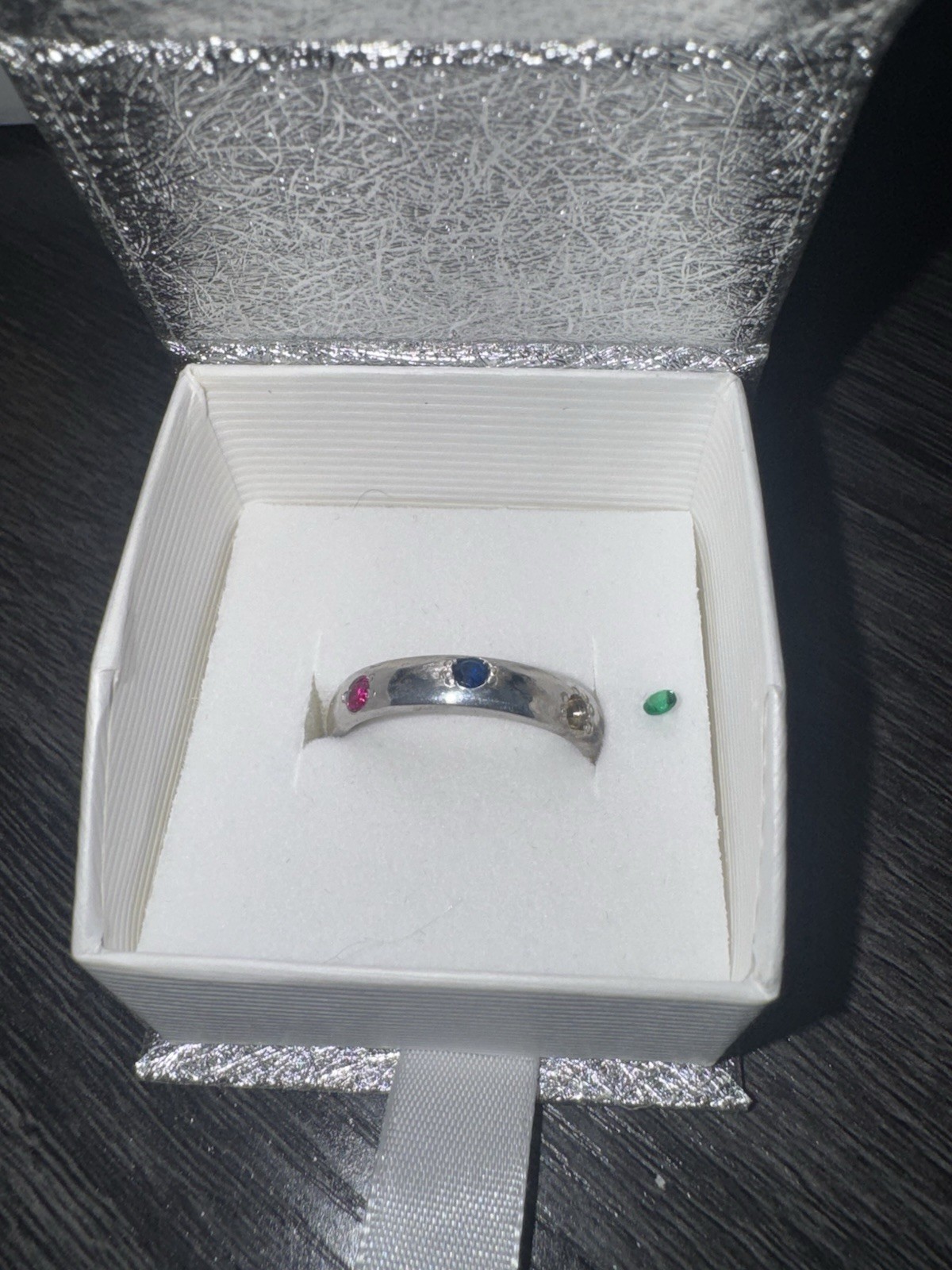 Men’s Platinum Band Filled With Ruby, Sapphire, Emerald, and Diamonds