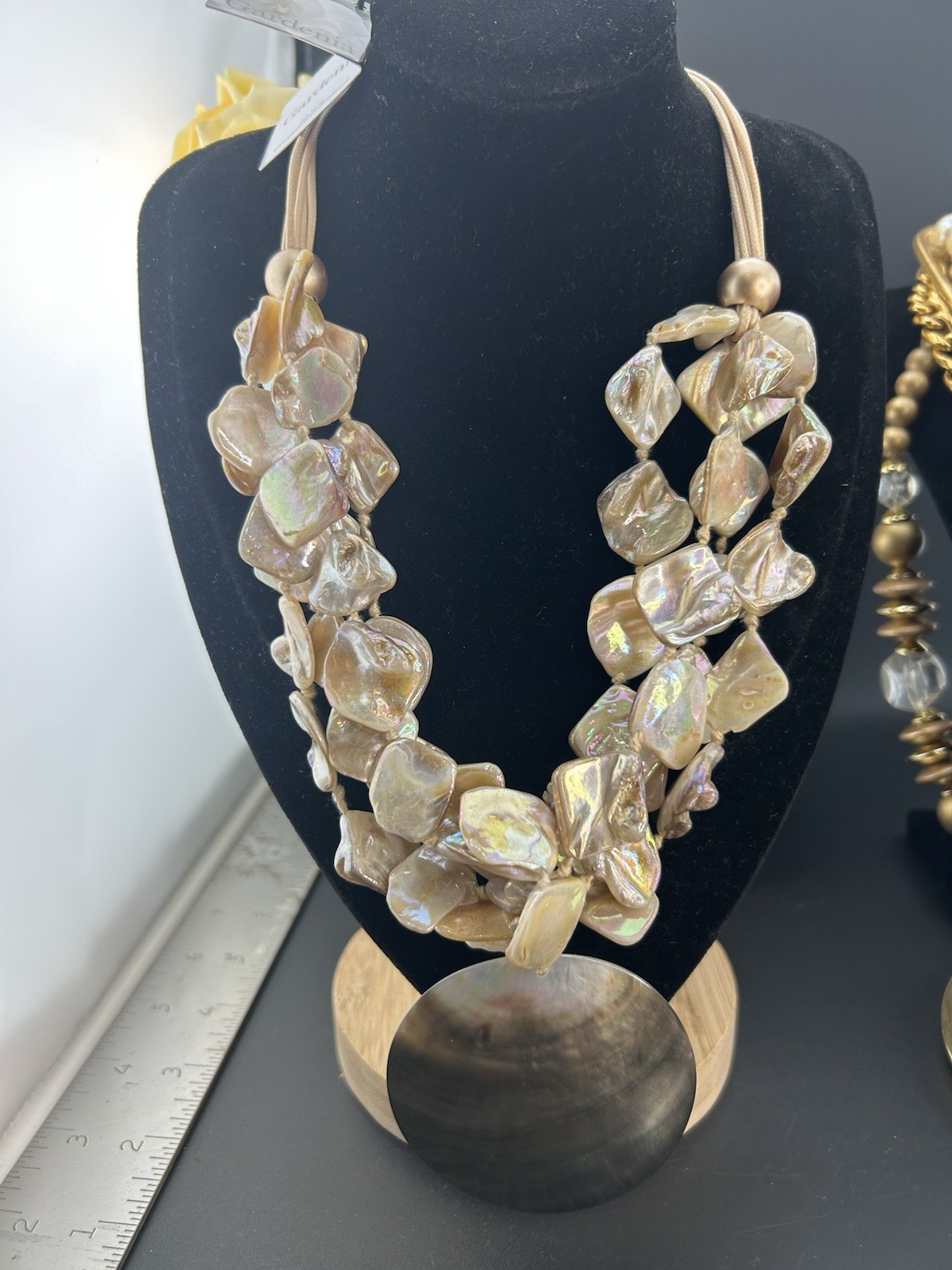 Gardenia Mother of Pearl Shell Statement Necklace Iridescent Boho Coastal Chic