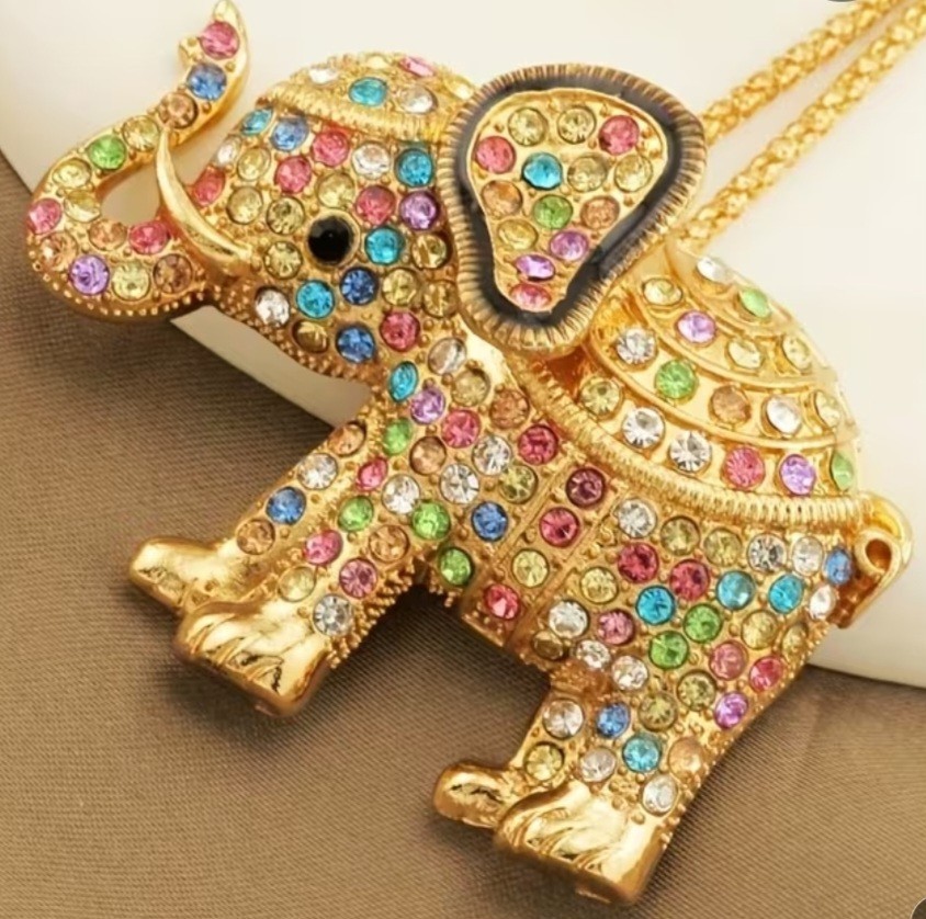Betsey Johnson Multicolor Rhinestone Elephant Necklace