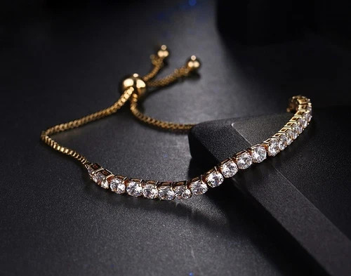 18K Gold Plated Bolo Tennis Bracelet Made Simulated Diamond Round Prong Stone