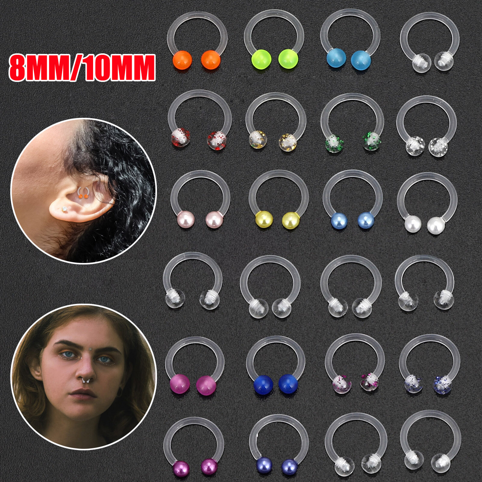 Piercing Kit Bioflex Nose Hoop Ring Lip Tongue Tragus Cartilage Studs 16G 20G
