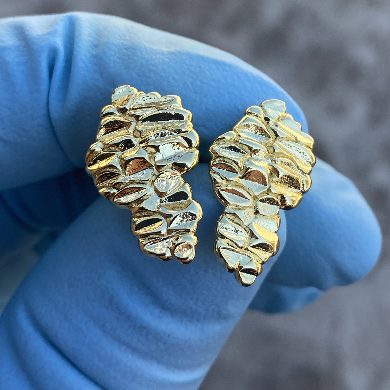 14k Gold Plated Nugget Earrings Butterfly Back Hip Hop Jewelry Mens Women’s 20MM