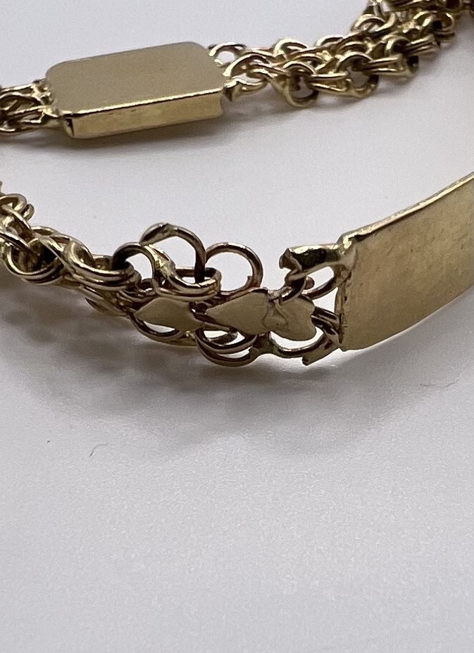 14k Solid Gold Heart Chain ID Bracelet 6in. 9.19g