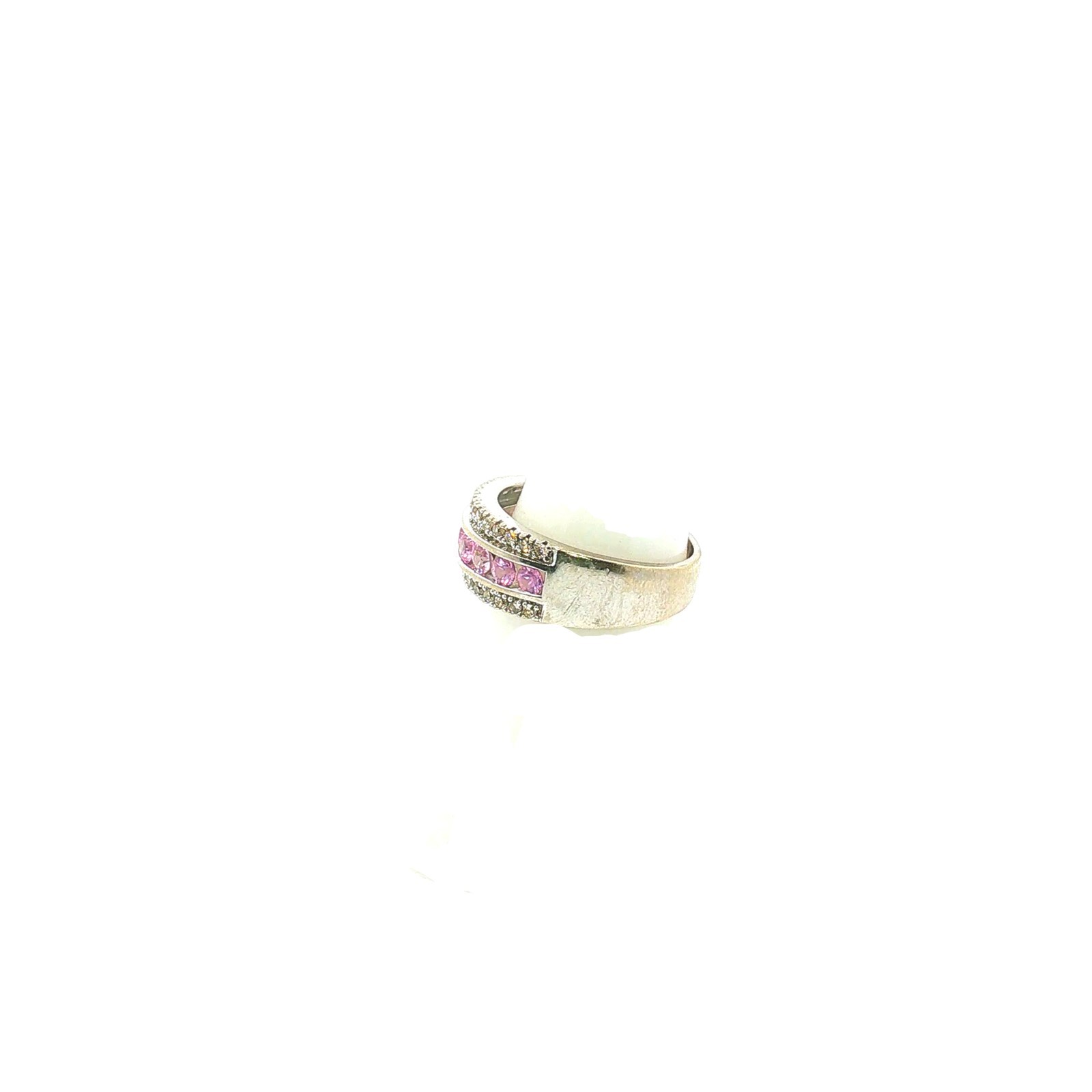 Vintage 14K White Gold Pink Sapphire & Single Cut Diamond Band Sz 6