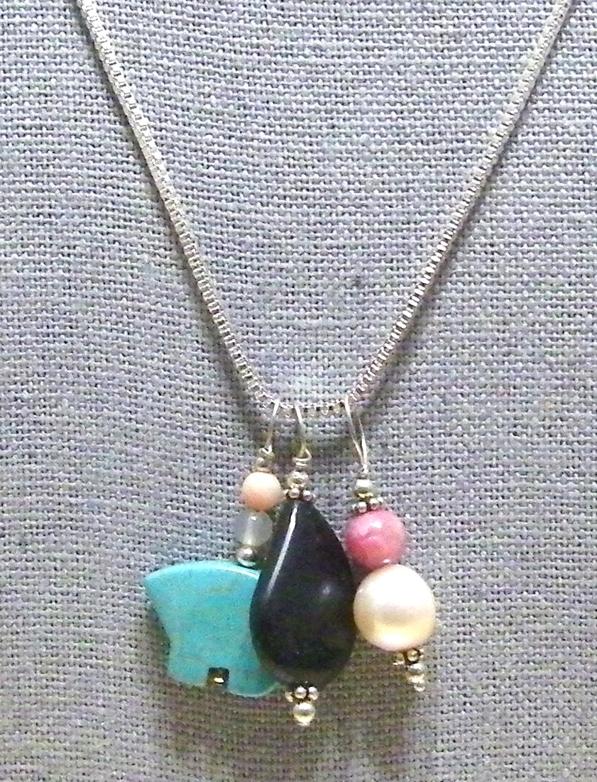 Sterling Silver Natural Gemstone Multi-Pendant Necklace…Handmade USA