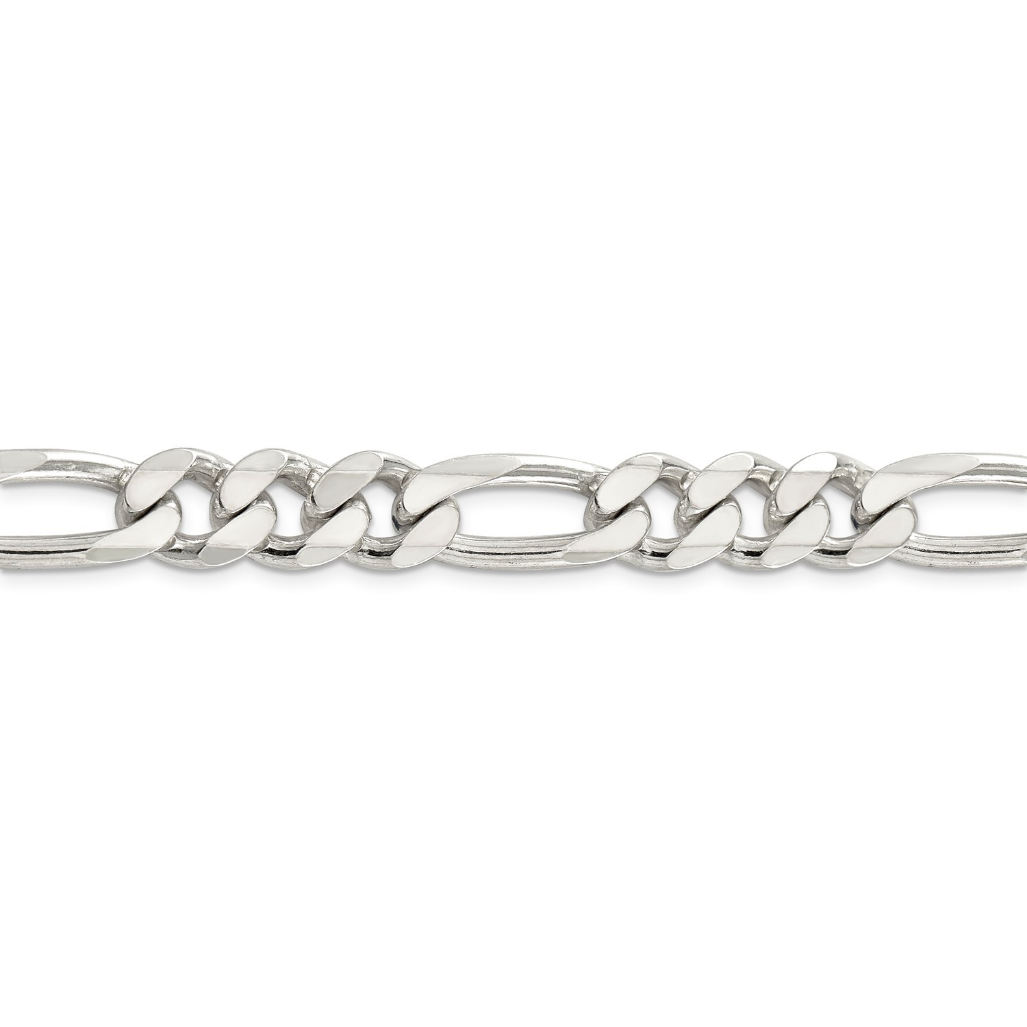 Sterling Silver 10.5mm Pave Flat Figaro Link Chain w/ Lobster Clasp 22″ – 26″