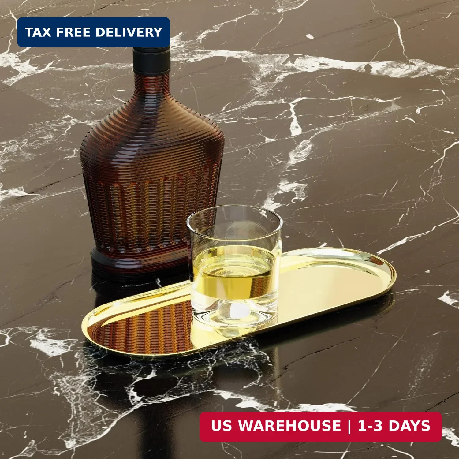 2 Pack Golden Bathroom Sink Vanity Decorative Tray, 12in Oval Trinket Storage fo