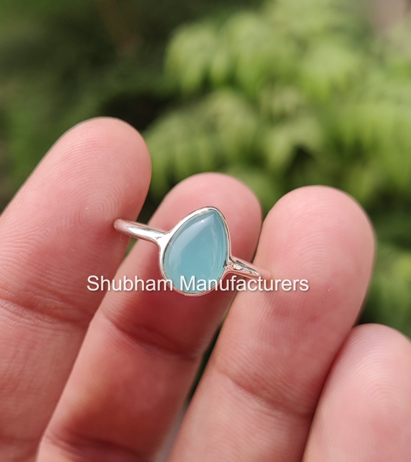 Aqua Chalcedony 925 Silver Ring Pear Shape Party Wear Fancy Women All Size Ring