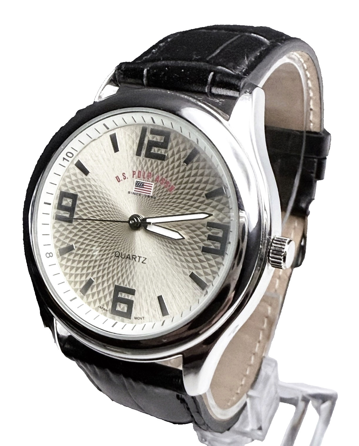 U.S. POLO ASSN. US5131 FANCY GOLD/SILVER DIAL BLACK LEATHER BAND MENS WATCH~NWOT