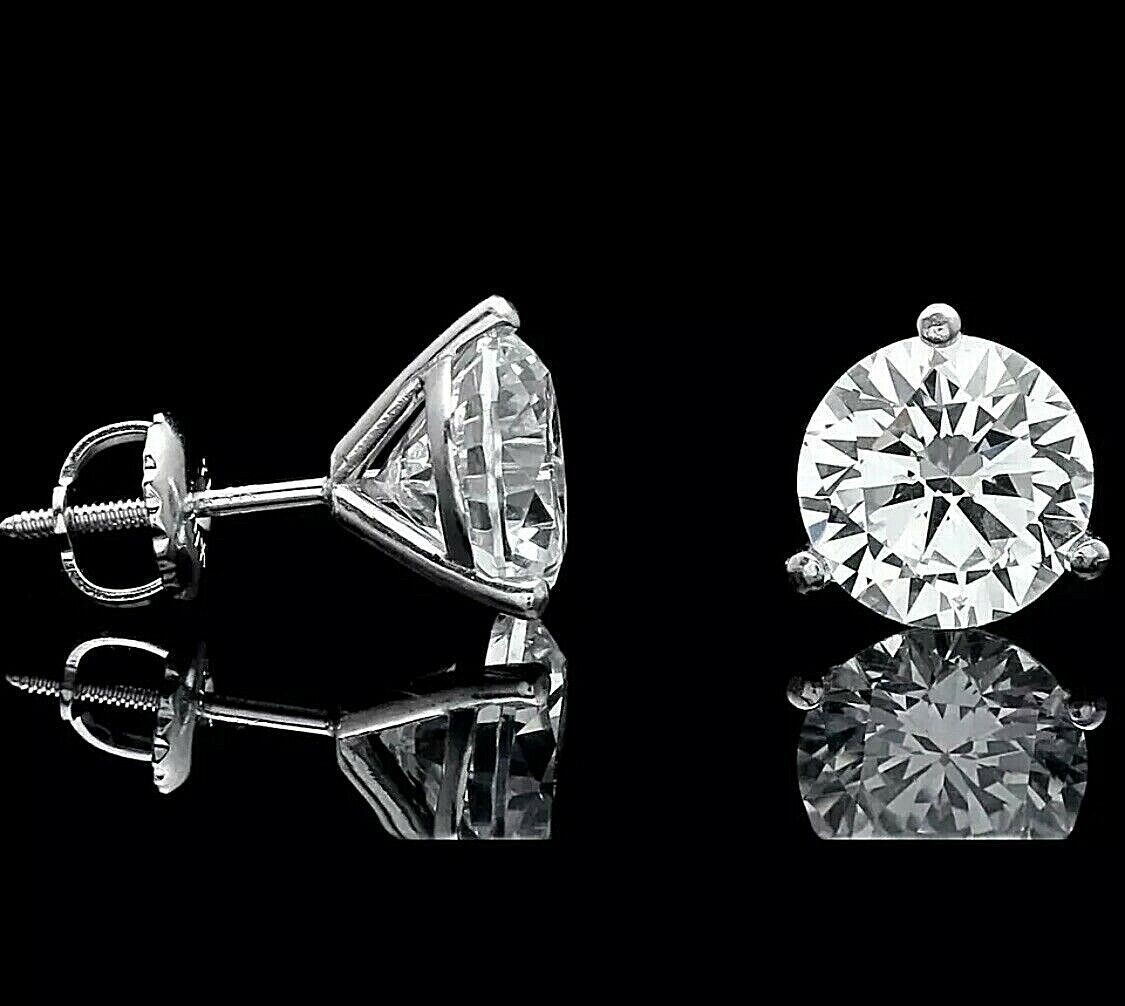 3 Ct Round Cut Lab Created White Sapphire Solitaire Stud Earrings14K White Gold