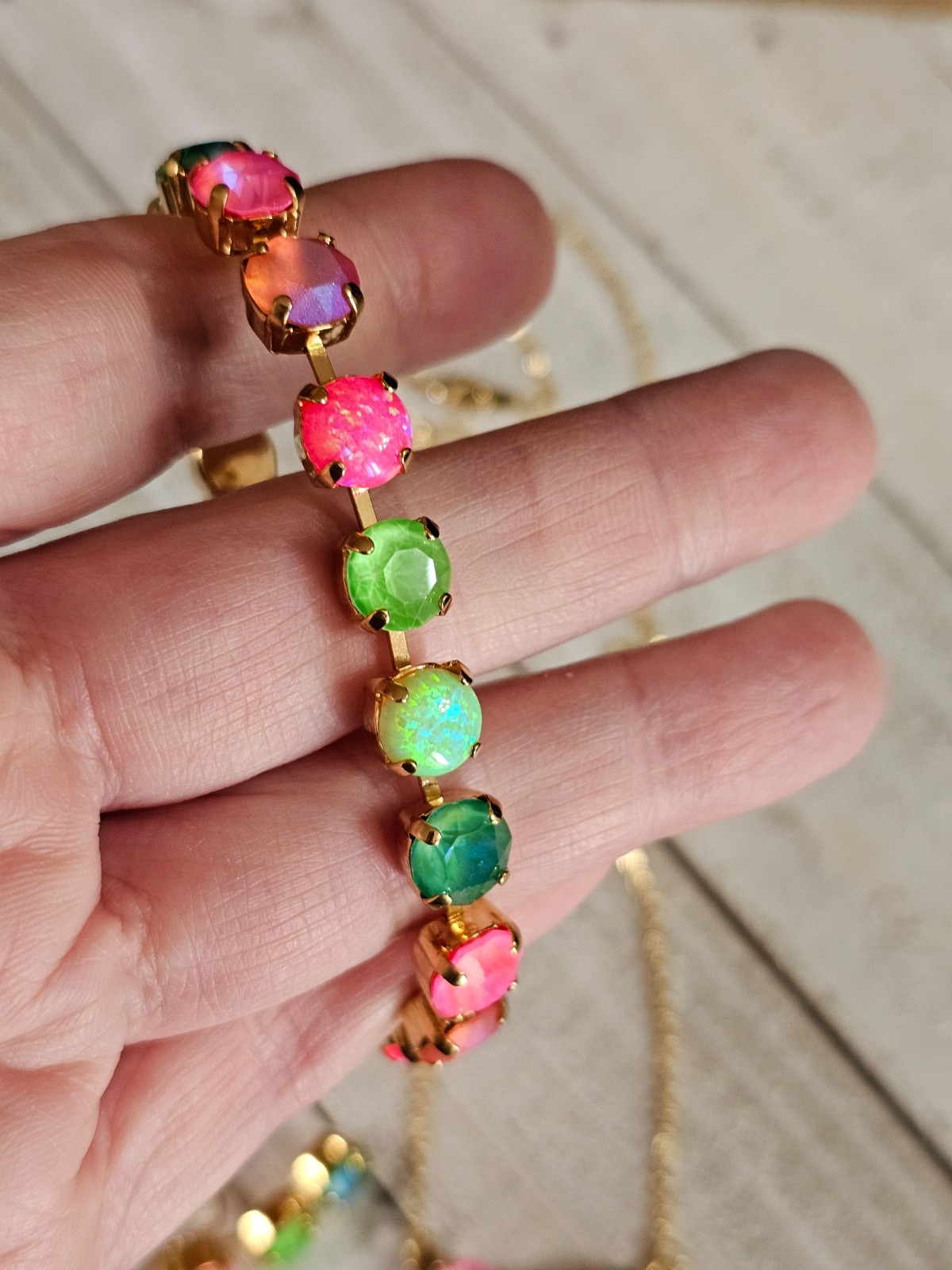 B1-22 Watermelon Mojito Pink Lime Crystal Earrings Cup chain 3pc Jewelry Set