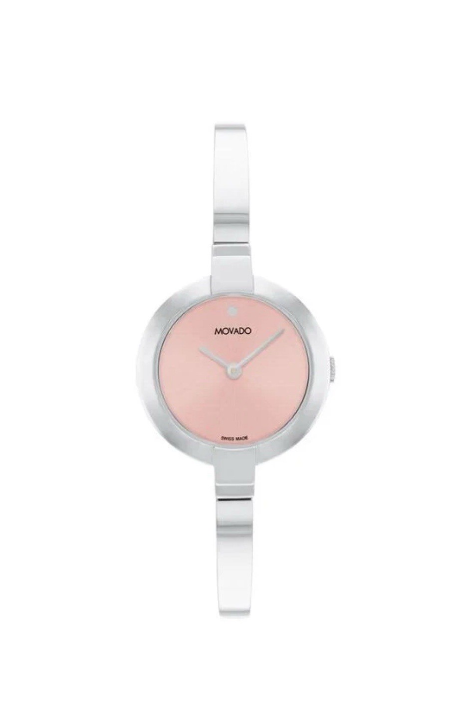 Brand New Movado Ela Women’s Pink Dial Stainless Steel 25mm Bangle Watch 0607726