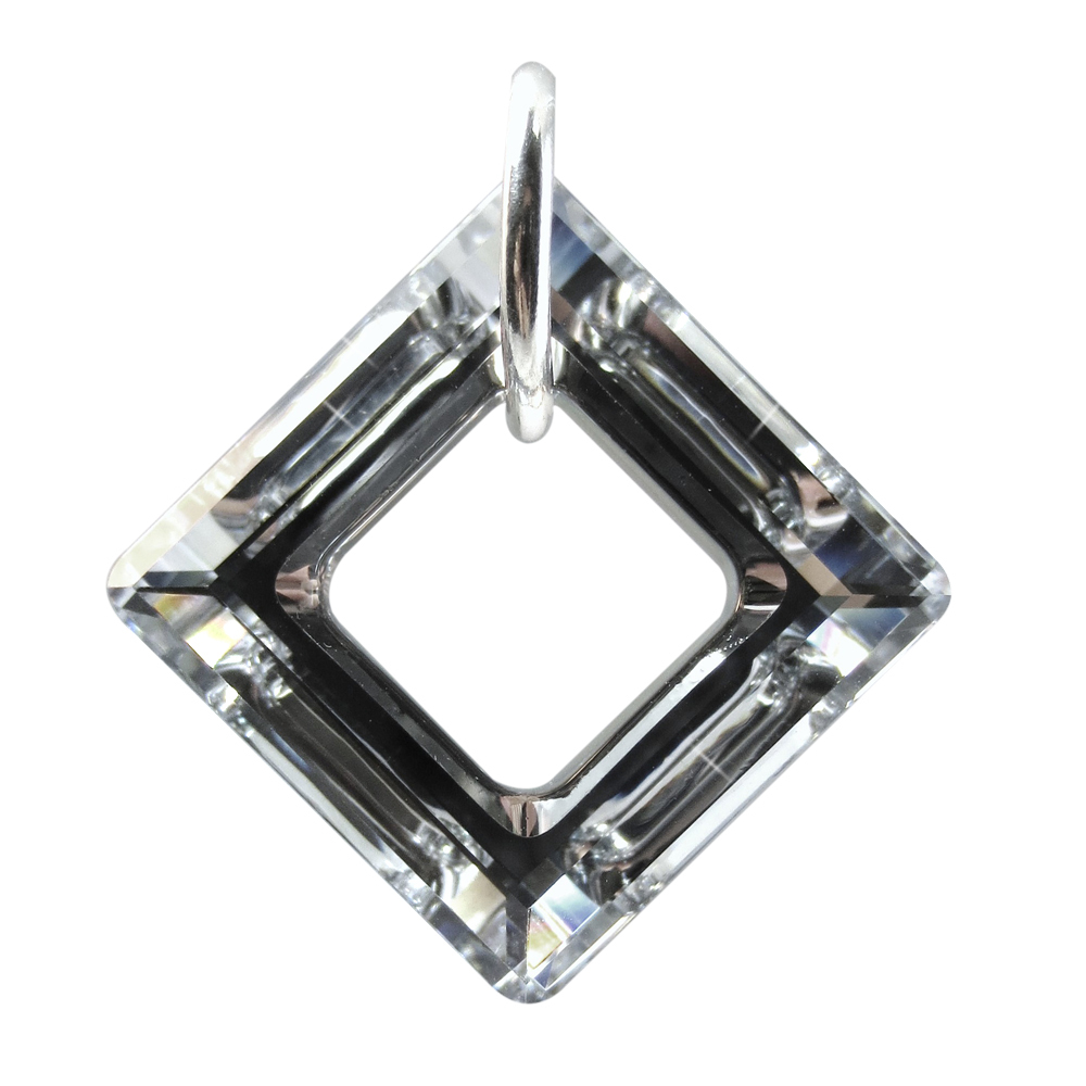Pendant Made w/ 20mm Swarovski Crystal Element Cosmic Square Ring. Silver O Ring