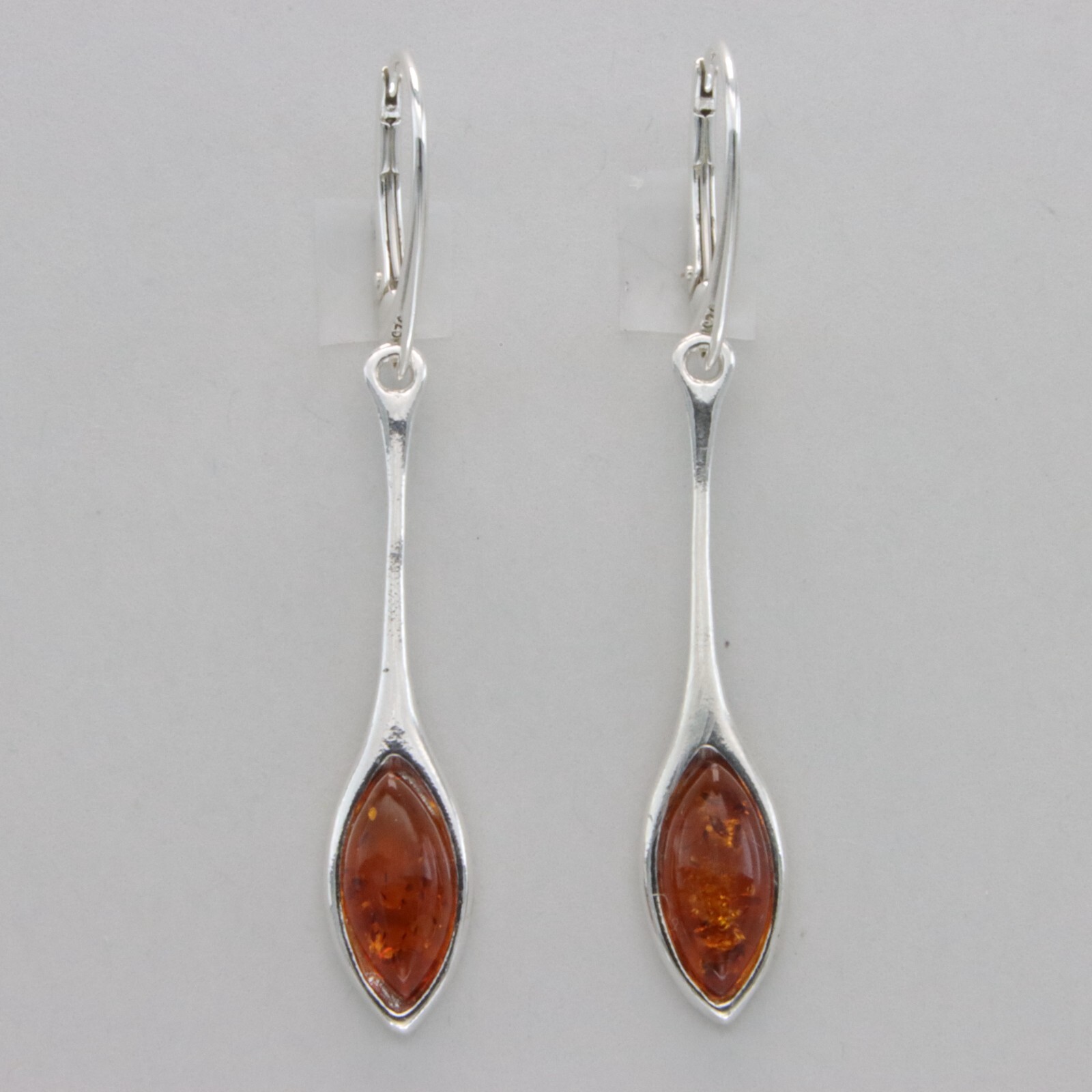 Cognac / Brown BALTIC AMBER Oval Leveback Earrings 925 STERLING SILVER #1667e