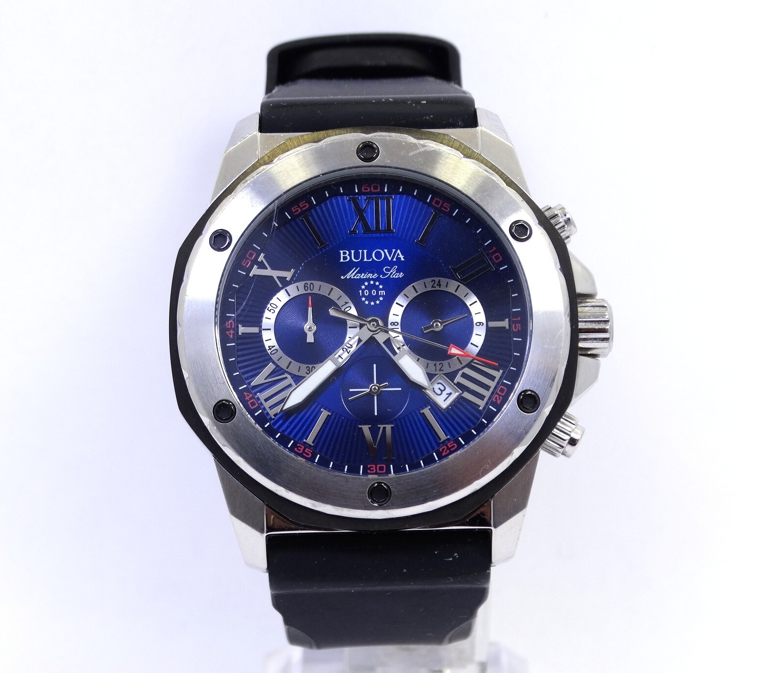 BULOVA 98B258 MARINE STAR Chronograph Blue Dial Stainless Steel Quartz Watch