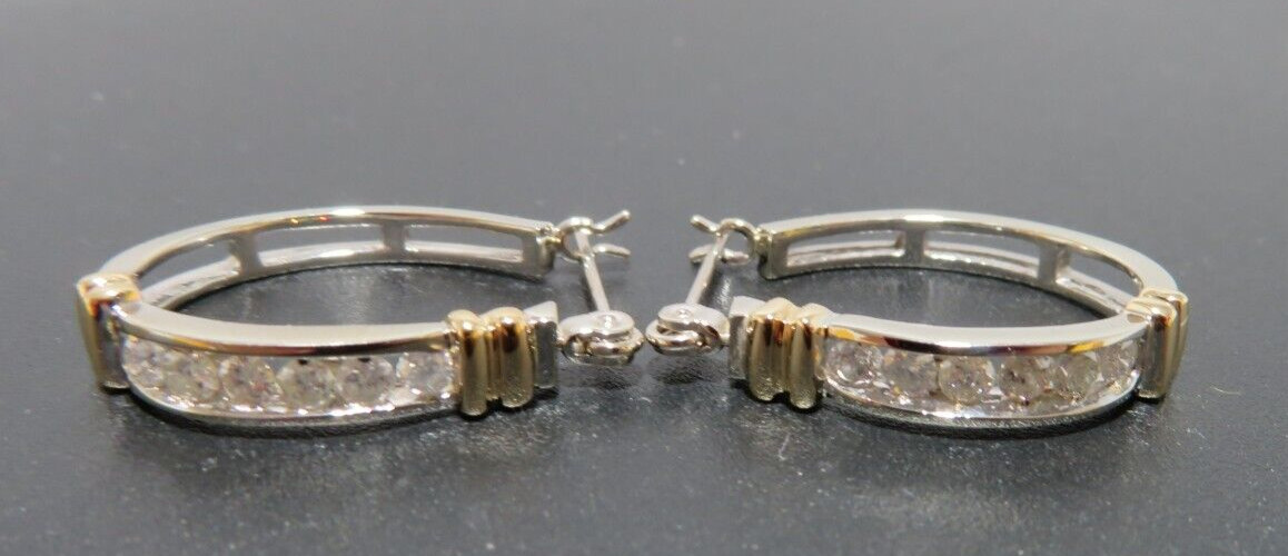 14KK 2TONE DIAMOND HOOOP EARRINGS 0.25 tcw 3.66 grams (AI-2359)