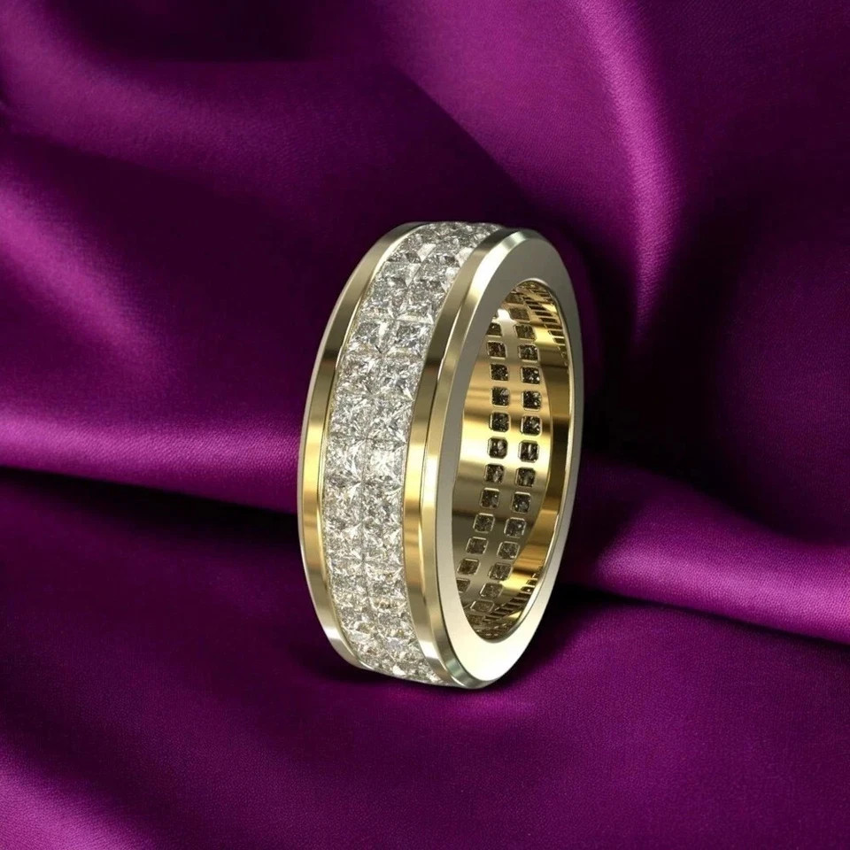 3.22Ct Princess Cut Lab Created Diamond Men’s Ring 14K White/Yellow Gold Plated