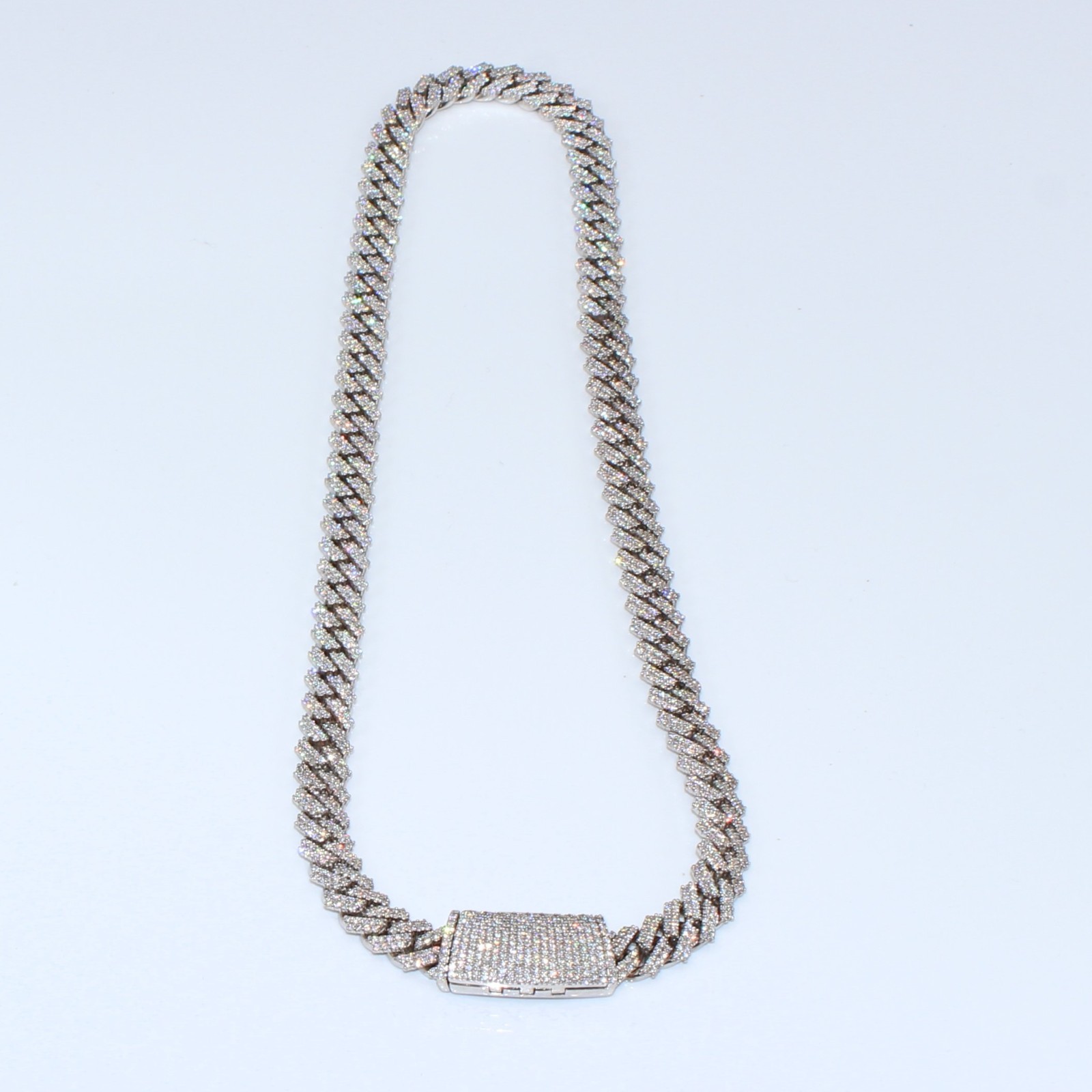 White Gold Cuban Link Chain 20” 10mm Approx. 20ct Real Diamond 129g Necklace