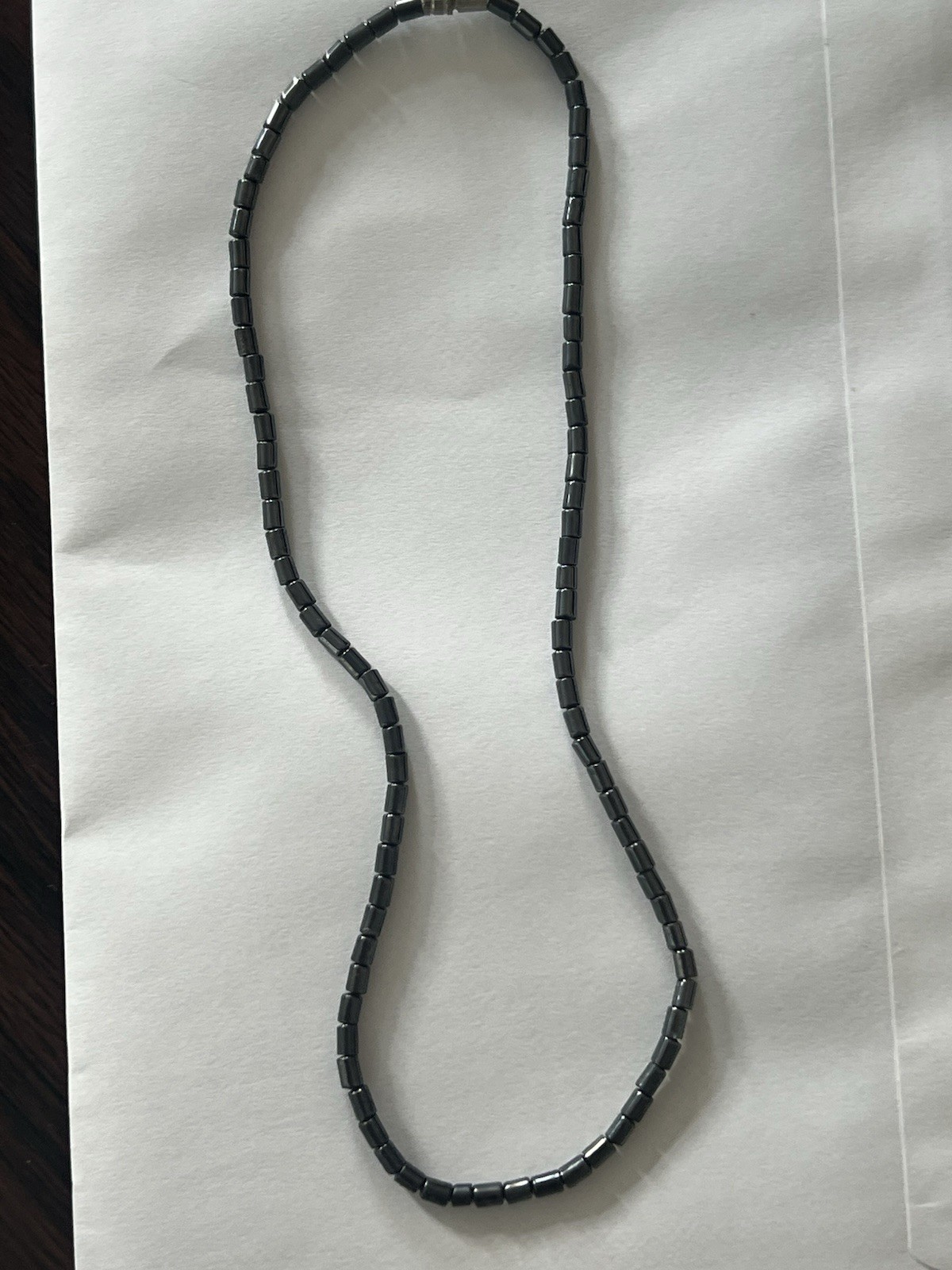 Gray Hematite Stone Beaded Necklace Strand Square Beads, Gray Stone Necklace