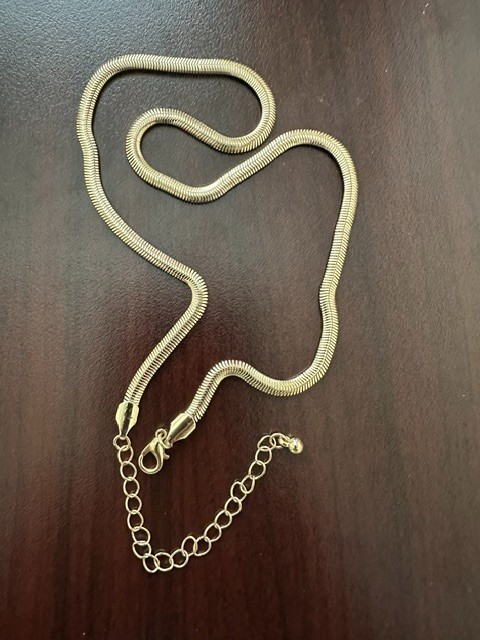 Flat Herringbone 3 mm Gold Tone Chain Necklace. 16″ Long with 3″ Extender.