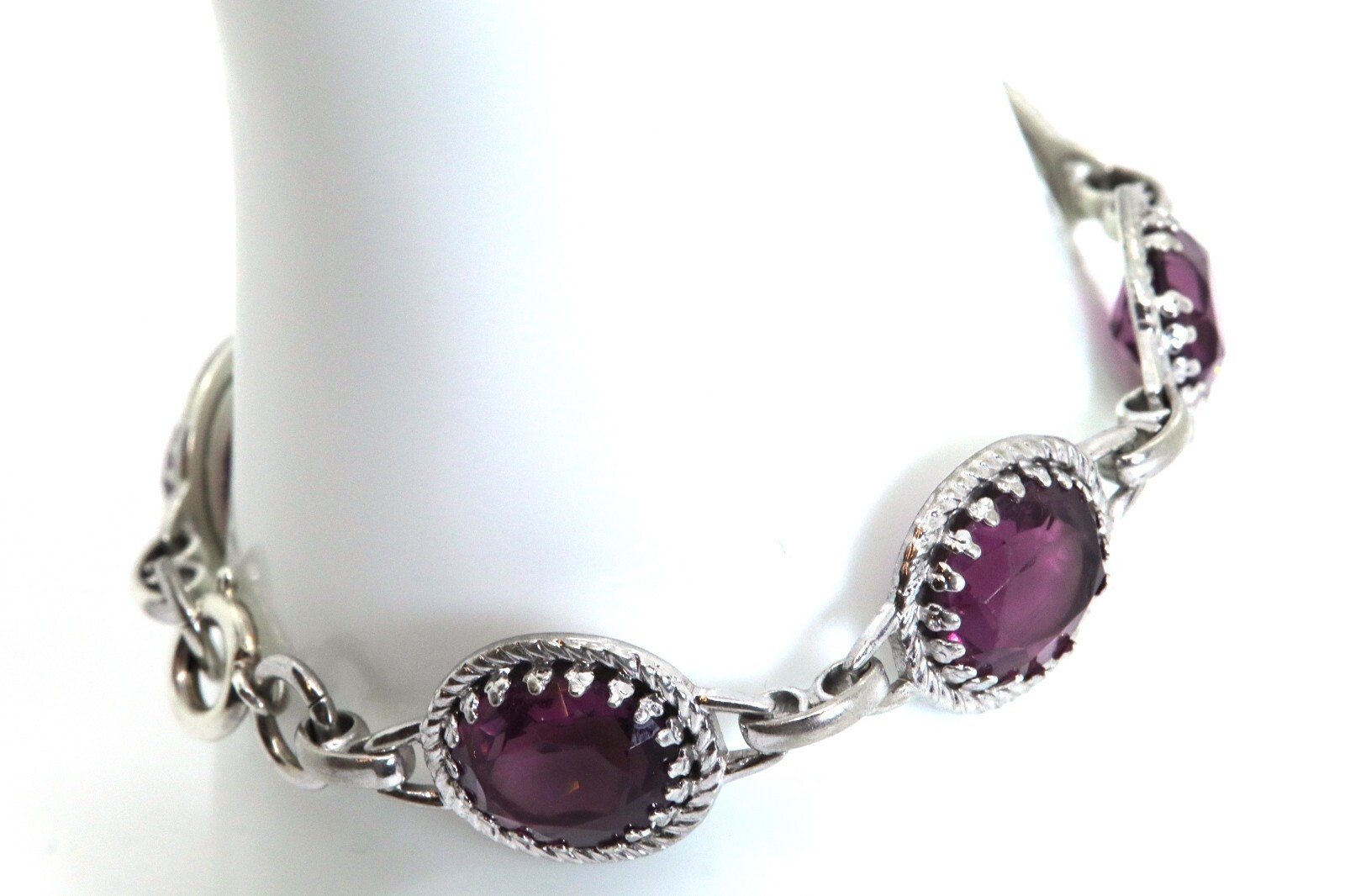 Danecraft Sterling Silver Bracelet, + Oval Faceted Plastic Stones, L: 18.5