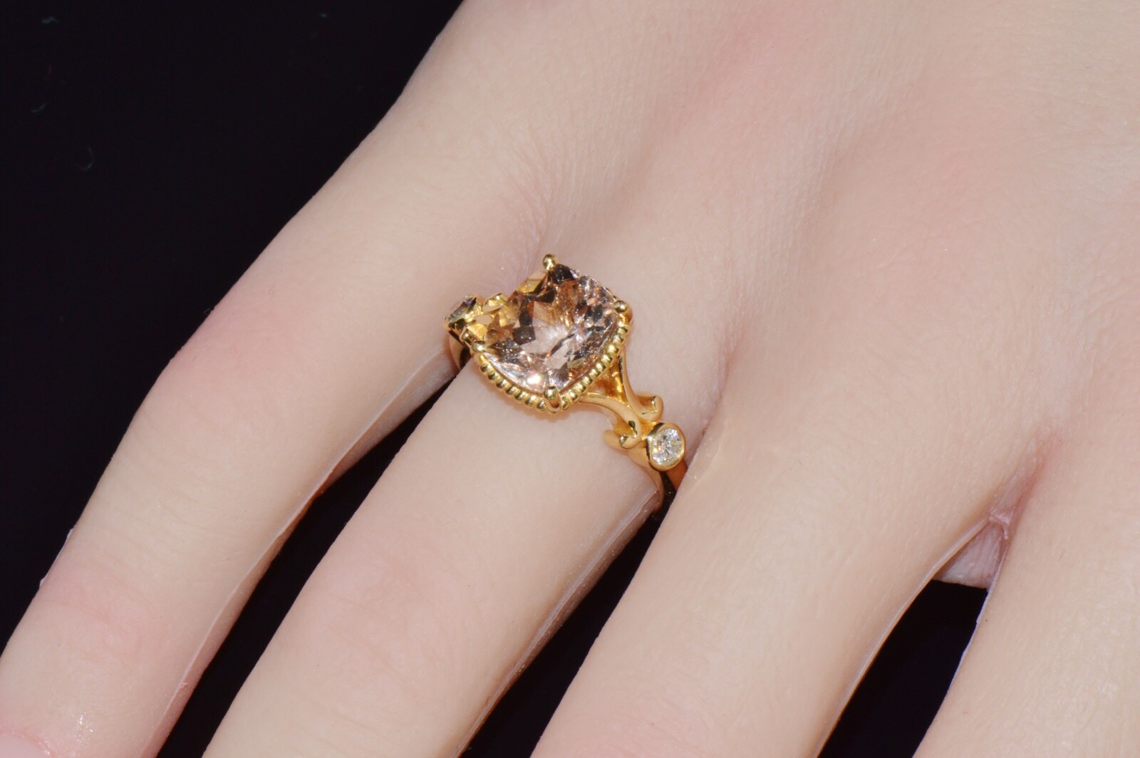 Certified Natural 2.82Cts Diamond Morganite 18K Gold Filigree Engagement Ring