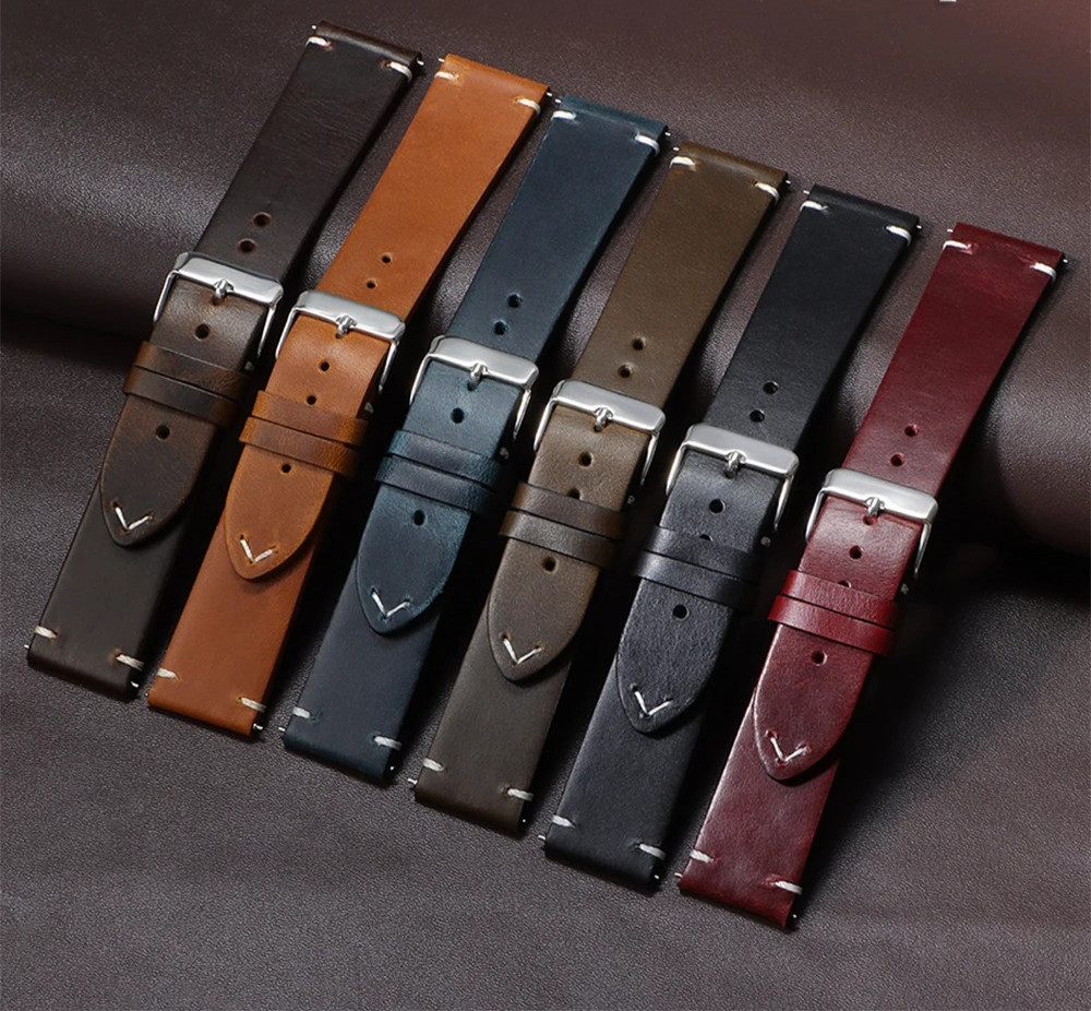 Vintage Leather Watch Band 18mm 20mm 22mm 24mm Universal Stitching Strap