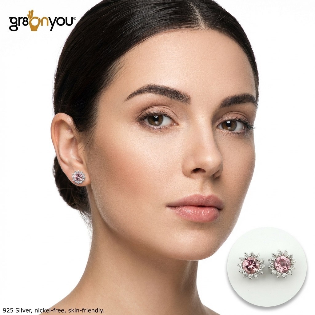 gr8onyou Premium Quality PINK TOURMALINE Stud Earrings 925 Sterling Silver