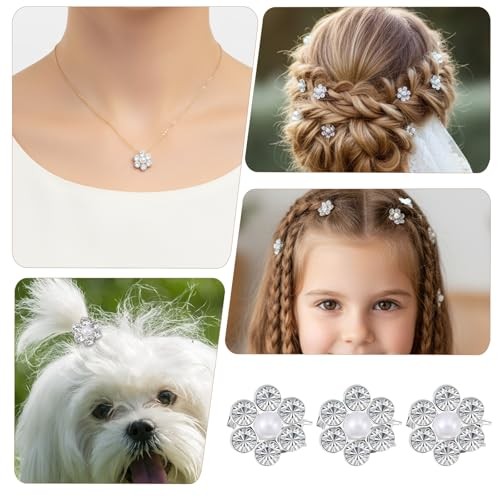 20Pcs White Flower Rhinestone Hair Clips, Mini Flower Hair Clips, Fancy Pearl